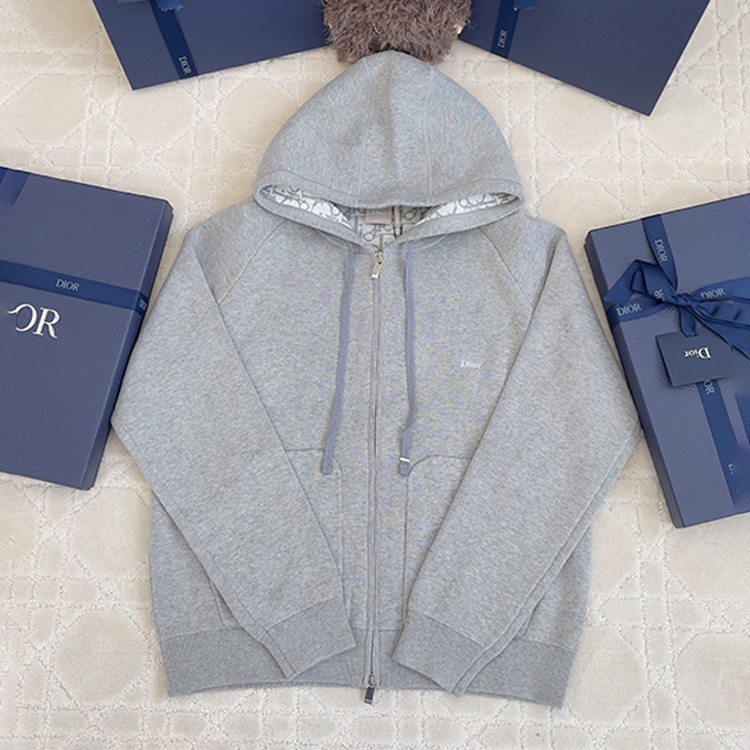 dior embroidered full‑zip hooded sweatshirt